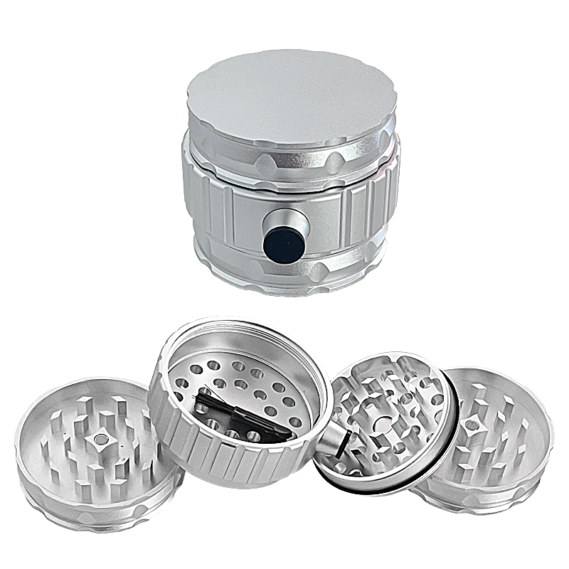 Crushers Matte Metallic Grip Ridges And Side Outlet Cylindrical Shaped 4 Part Grinder (GR670) | 63mm | Assorted Colors product image